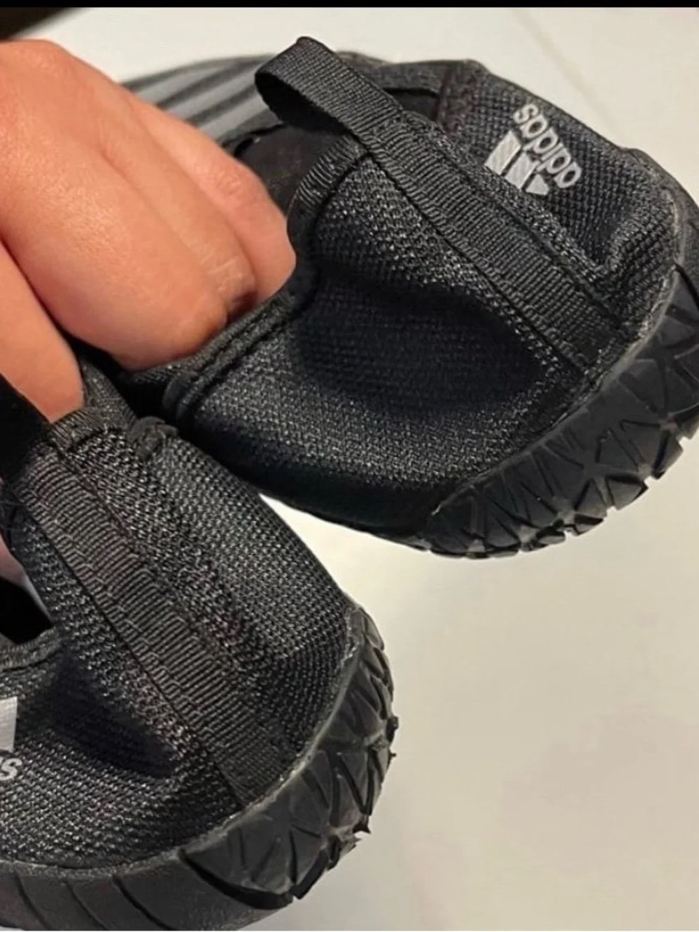 adidas Kids Black Slip-On Water Shoes with Silver Stripes